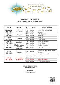 Raspored svetih misa od 4. svibnja do 10. svibnja 2026.