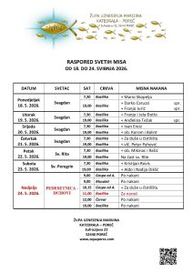 Raspored svetih misa od 18. do 24. svibnja 2026.