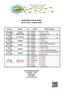 Raspored svetih misa od 25. do 31. svibnja