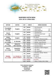 Raspored svetih misa od 8. do 14. lipnja