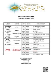 Raspored svetih misa od 15. do 21. lipnja 2026.