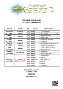 Raspored svetih misa od 6. do 12. srpnja 2026.