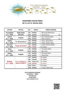 Raspored svetih misa od 13. do 19. srpnja 2026.
