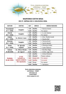 Raspored svetih misa od 27. srpnja do 2. kolovoza 2026.