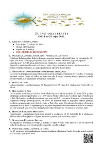 Župne obavijesti 14. – 20. 9. 2026.