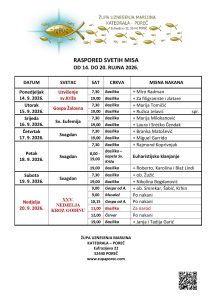 Raspored svetih misa od 14. rujna do 20. rujna 2026.