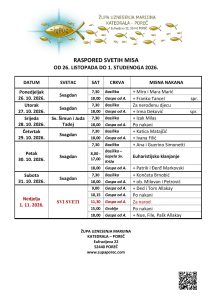 Raspored svetih misa od 26. listopada do 1. studenoga 2026.